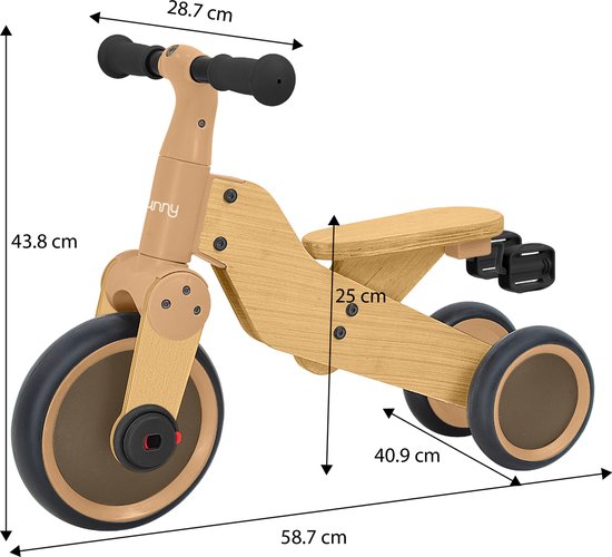Sunny Walker 2-in-1 1000 Laufrad aus Holz – Ab 2 Jahren – Walker Trike – Verstellbarer Sattel – FSC Mix