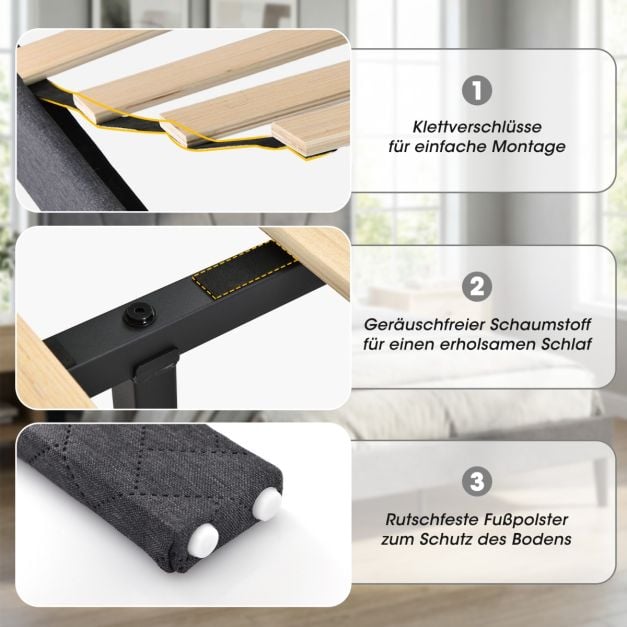 Coast Poliertes Bettgestell – 160 x 200 cm – Verstellbares Kopfteil – Dunkelgrau
