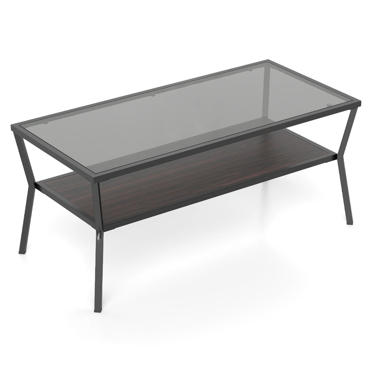 Coast Couchtisch, rechteckig – Tischplatte aus gehärtetem Glas – Metallgestell – grau und schwarz