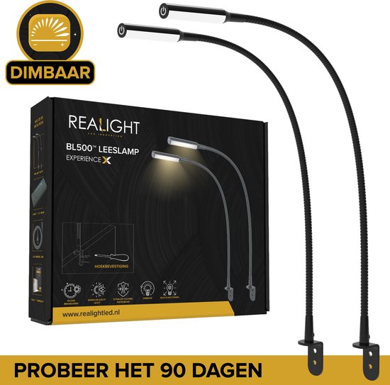 Realight LED-Leselampe für das Bett, 2er-Set – 58 cm – Schwarz – Dimmbare Bettlampe mit Touch-Bedienung und 2,5 Meter langem Kabel