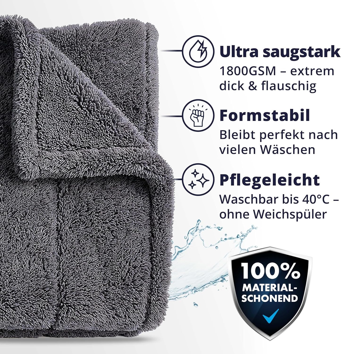 Licargo Autotrockentuch XXL – 80 x 50 cm – Grau – 1800 g/m² Mikrofaser