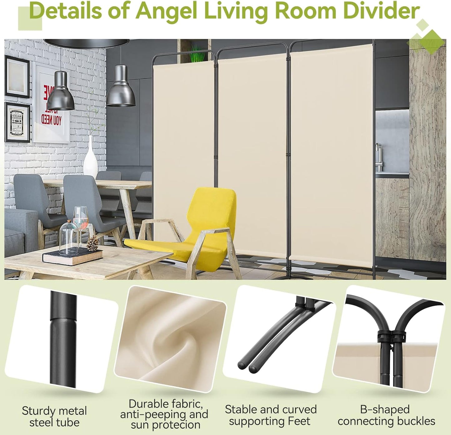 Angel Living Faltwand - 3 Paneele - 243 x 180 cm - Beige