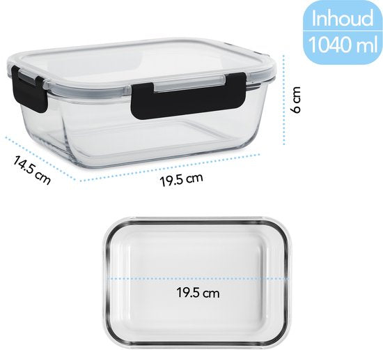 Aviro Food Storage Tassen Glas - 10 Stück - Mahlzeit Prep Tassen - Gefrierschrank, Mikrowelle & Backofen resistent - BPA frei - luftdicht - 1L