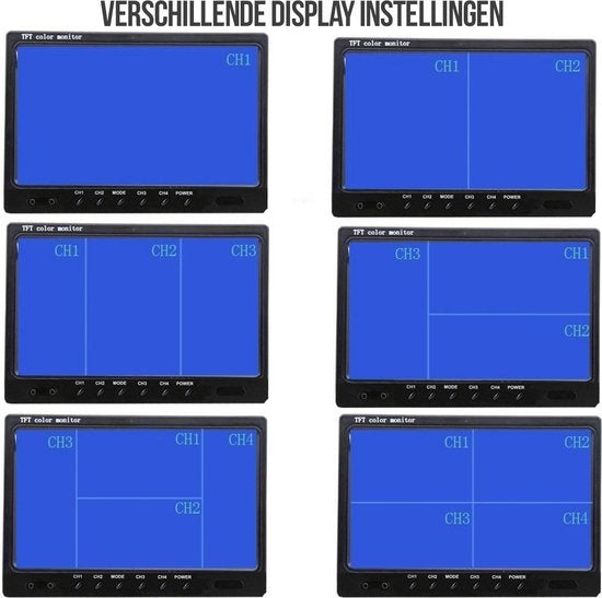 Strex Rückfahrkamera-Set - verkabelt mit 4 Kameras - 9" Bildschirm - 18LED Nachtsicht 15m - IP67 Wasserdicht - schwarz