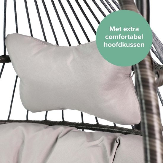 Vita5 Egg Hanging Chair - mit Ständer - für drinnen und draußen - Cocoon Chair - faltbar - bis zu 150kg - inkl. Kissen & Bezug - Hellgrau