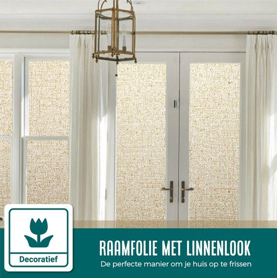 Homewell Fensterfolie HR++ 45x300 - Wärmedämmung & Sonnenschutz - Blendschutz - Statik - Leinenoptik Kaffee