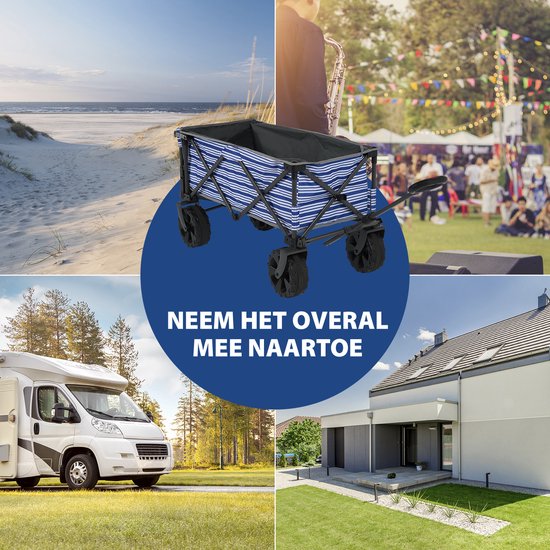 Tristar Transportwagen mit Ladeklappe, 70 kg Tragkraft – 94 x 49 x 58 cm - Zusammenklappbarer Strandwagen für Strand, Festival, Camping, Garten, Tagesausflüge – Stabiler Harmonika-Rahmen – Strandwagen, Transportwagen, Ziehwagen – Inklusive Aufbewahrungsta