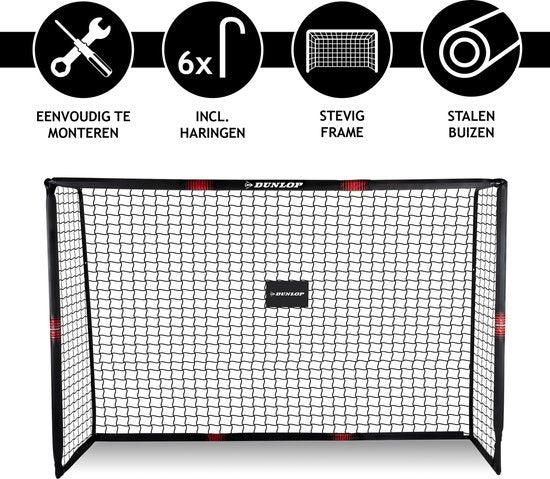 Dunlop Voetbaldoel - Voetbal Goal 240 x 160 x 85 cm - Voetbalgoal Groot - Buitenspeelgoed voor Kinderen en Volwassenen - Snelle Montage - Voetbal Training Doel - Metaal - Zwart/ Rood