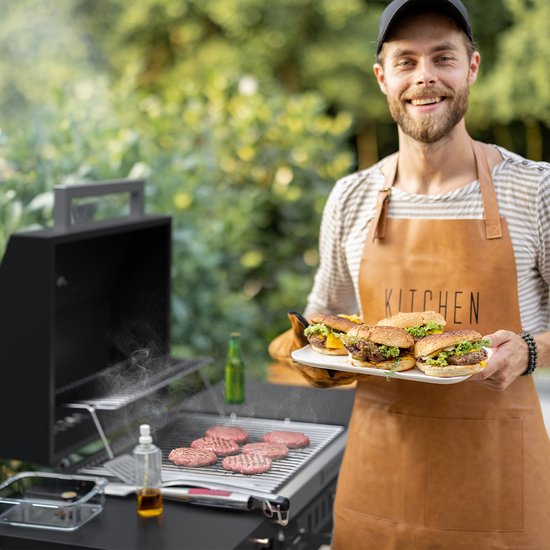 KitchenBrothers - Holzkohlestehgrill Barbecue - BBQ - mit Deckeln und Rädern - Edelstahl Grillrost - Schwarz