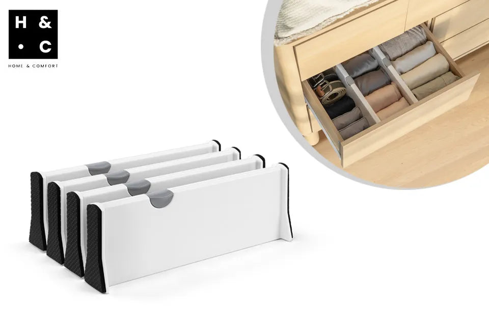 Home & Comfort Set mit 4 verstellbaren Schubladeneinteilungen - 28-44 cm x 10,5 cm x 3,5 cm - Grau