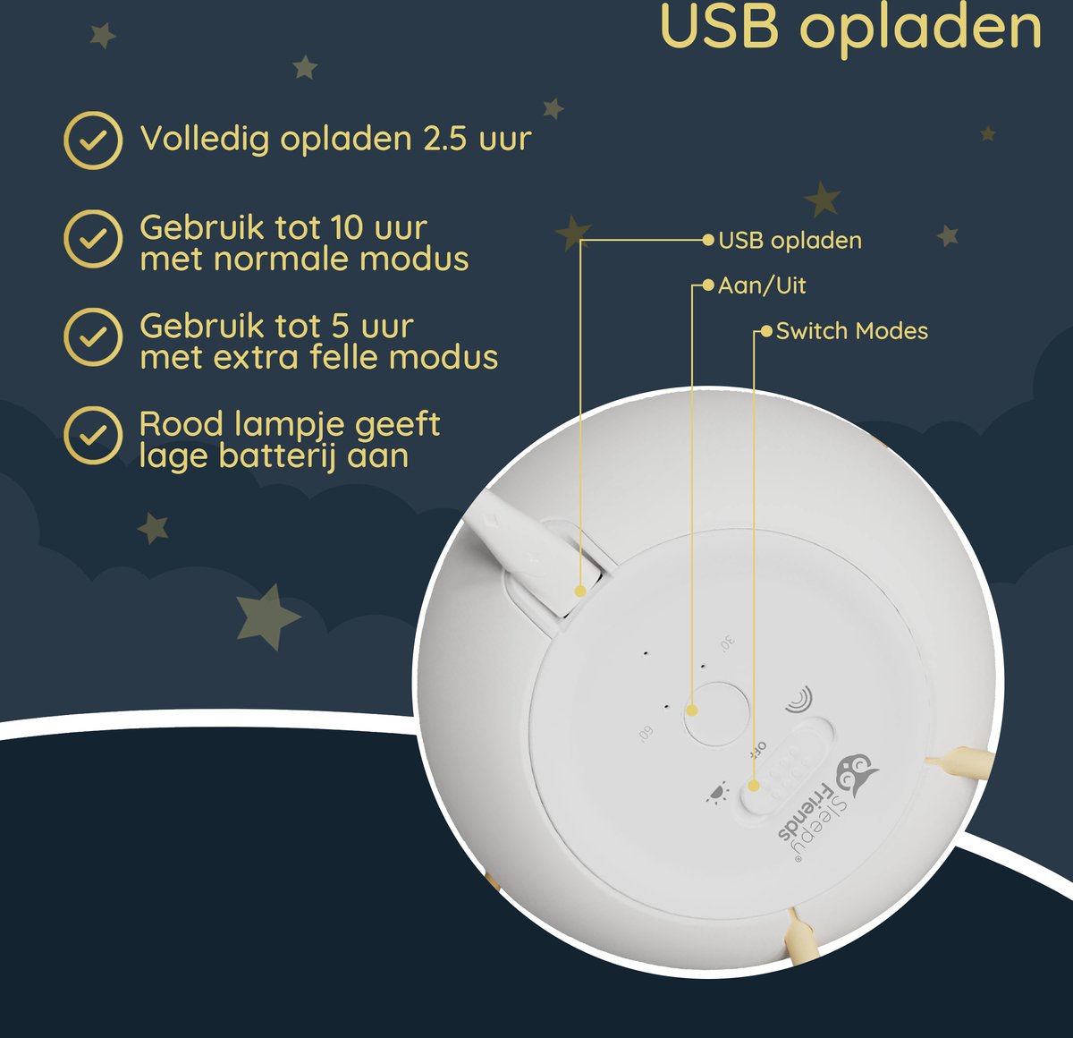 Sleepy Friends Kinder-Nachtlicht Bär - 8 Farben - USB aufladbar - dimmbar - 95x97x100mm