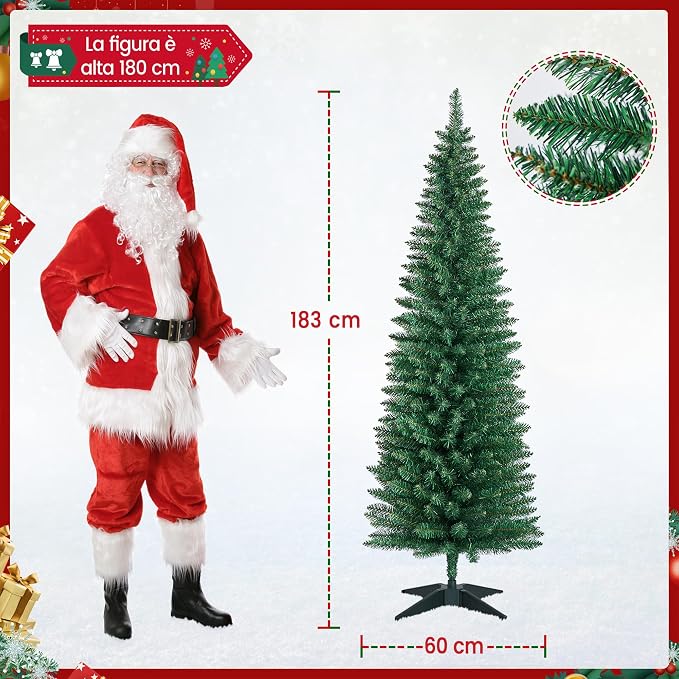 Yaheetech Kunstweihnachtsbaum, schlank, 183 cm – Grün – 390 Zweige mit Ständer
