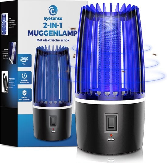 Professionelle AyeSense 2 in 1 Mückenlampe - Kabellos & Wiederaufladbar - 4000mAh Eingebauter Akku - Mückenfänger - Insektenlampe - Mückenlampe UV