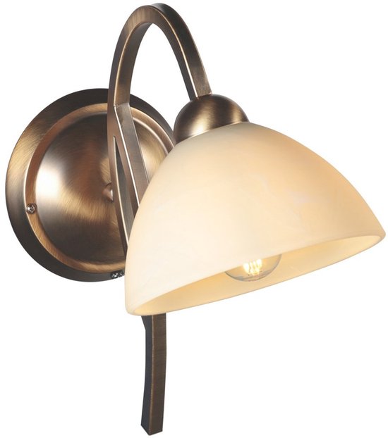 Anthea 4328BR – Klassische Wandleuchte mit bronzefarbenem Leuchtenkörper und einem 17 cm großen Glasschirm in Marmoroptik, E27-Fassung, Steinhauer