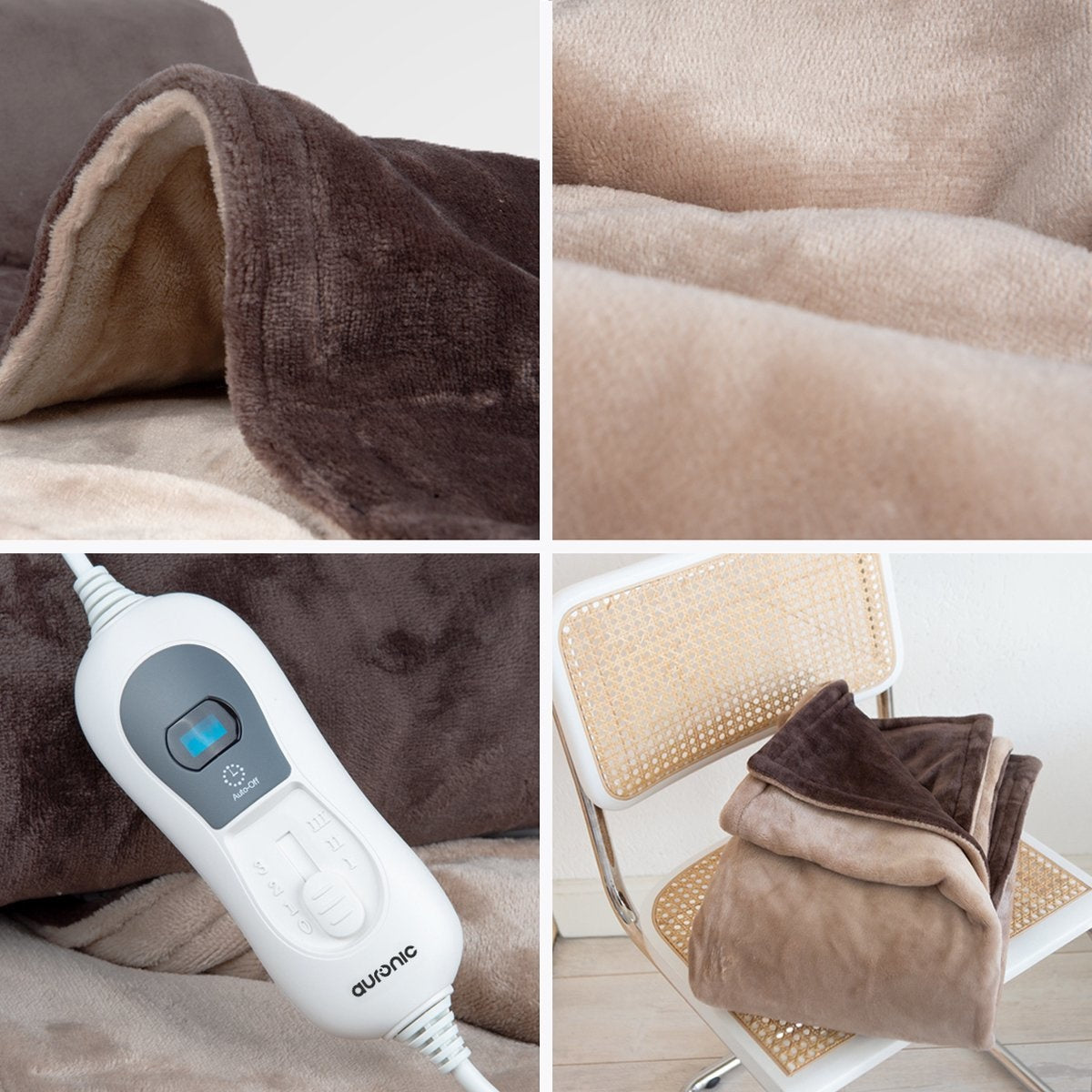 Auronic Elektrische Wärmedecke - 1 Person - 3 Stufen - mit Timer - 160 x 120cm - Braun
