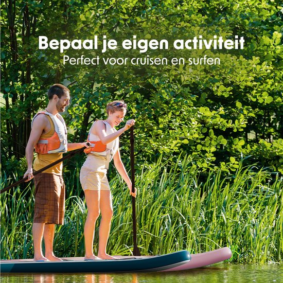 LifeGoods SUP Board All-round Compact - 100 KG Tragfähigkeit - 300 x 76 cm - Aufblasbar - Komplettes SUP Paket - Weiß/Tiefes Aqua