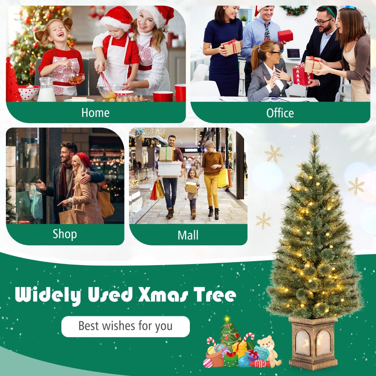 Coast Künstlicher Weihnachtsbaum 120 cm Grün/Gold - 116 Zweige - 100 LED-Lichter - Zementgefüllter Sockel - Fernsteuerung
