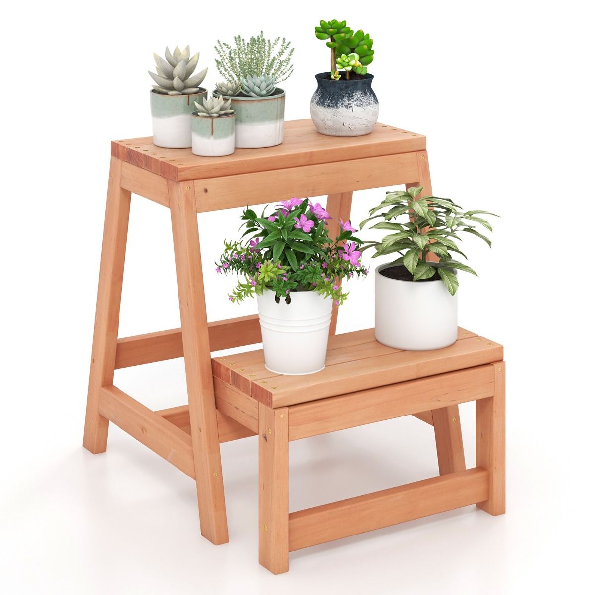 Coast 2-Step Foldable Wooden Stool Natural - Multifunktionale Stufe für Kinder und Erwachsene 50x39x45 cm