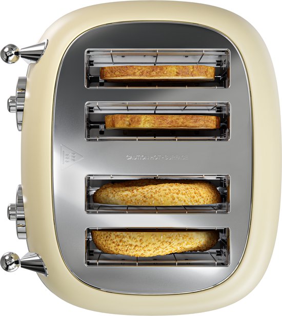 KitchenBrothers Retro-Toaster - Toaster - 6 Heizstufen - 4 extra breite Schlitze - 815W - Beige