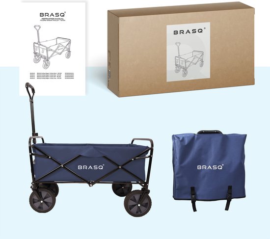 BRASQ Faltbarer Wagen - 100 Liter - 80 KG Kapazität - Schwenkbare Räder mit Bremse - 90x51x100 CM - Verstellbarer Griff - Faltbarer Wagen - Kompakt - Blau
