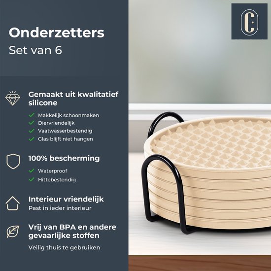 Castagnola Silikon-Untersetzer – Untersetzer für Gläser – Design-Untersetzer mit Halter – Untersetzer-Set – rutschfest – 6er-Set – Beige