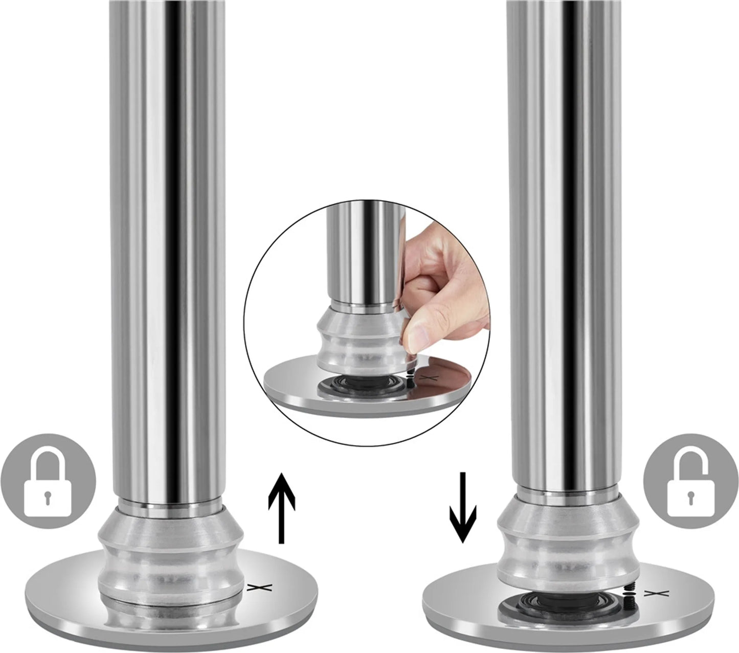 Yaheetech Dance Pole Verstellbar - Mit statischem und drehbarem Ständer und Silikon-Gummischutz und 2 Verlängerungsstangen - Für Heimgebrauch und Fitness - Silber verchromtes Metall - 25 x 25 x 216,5-275 cm