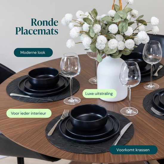Castagnola Tischsets – Tischset aus Kunststoff – Untersetzer – Tischsets aus Kunststoff und PVC – 6 Stück – Durchmesser 37 cm – Schwarz