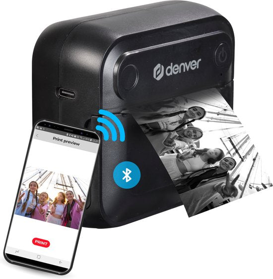 Denver Mini-Taschendrucker - Aufkleberdrucker - Bluetooth - Thermopapier - Schwarz