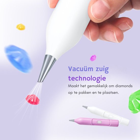 Rubye® - Elektrischer Diamantmalstift - Mit Vakuumtechnik - Wiederaufladbar über USB-C - Komfortabel in der Anwendung - Für runde und eckige Steine - Weiß