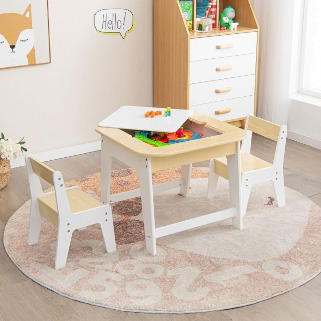 Coast Kindertisch mit 2 Stühlen 3 TLG Kinderstuhlgruppe Holz mit doppelseitiger Tischplatte