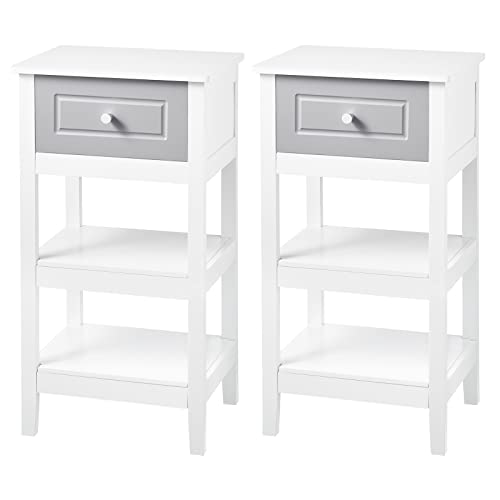 Woltu Nachttisch mit Schublade und 2 Ablagefächern MDF Weiß 38 x 28 x 71 cm 2er Set