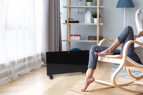 Dutch Originals - Konvektor - 2000 W - Schwarz - Einstellbarer Timer - 2 Heizstufen - Gehärtetes Glas - 42,5 x 24 x 77 cm