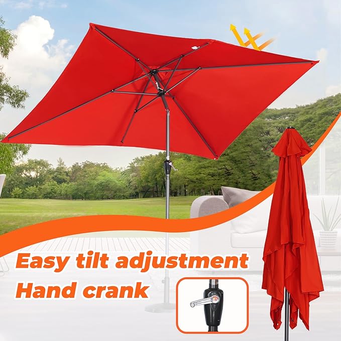 Angel Living Garten Sonnenschirm - 2 x 3 m - Aluminium - Neigbar - Rot