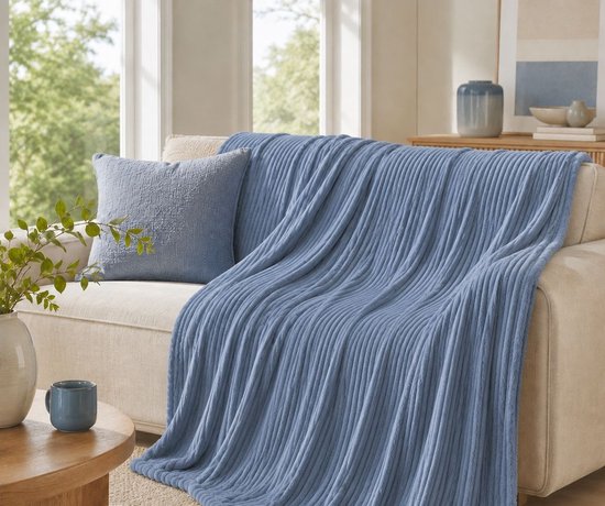 Ceruzo Fleece-Decke 150 x 200 cm – Denim-Blau – Weiche Decke – Wohn-Decke