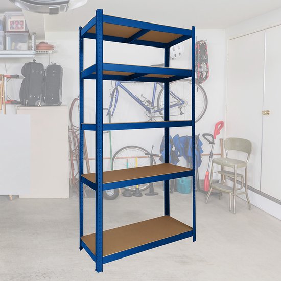 BRASQ Blaues Metallregal – Aufbewahrungsregal – Wandschrank – Aufbewahrungsschrank – 180 x 90 x 40 cm – 5 Ebenen – Schrank – 175 kg/Einlegeboden – max. 875 kg