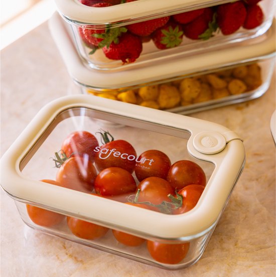 Safecourt Frischhaltebehälter - komplett aus Glas (100% frei von Mikroplastik) - Backofen, Gefrierschrank, Mikrowelle und Spülmaschine - 8-teiliges Set