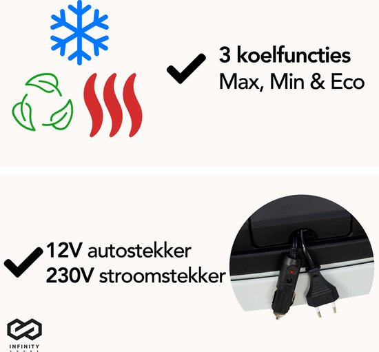 Infinity Goods Elektrische Kühlbox - 30L - Kühlbox - 12V und 230V - Kühlbox - Kühlen und Heizen - Schwarz
