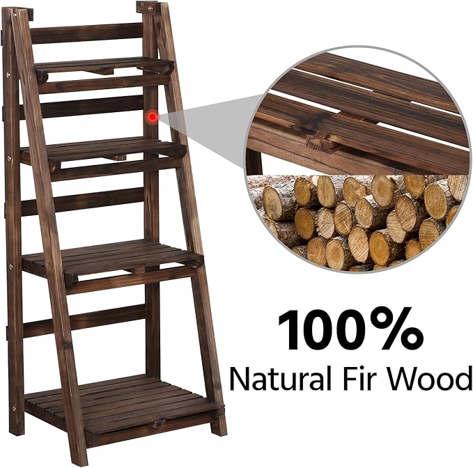 Yaheetech Pflanzenregal, 4-stöckig, zusammenklappbar – Braun – Blumenregal aus Holz für drinnen und draußen