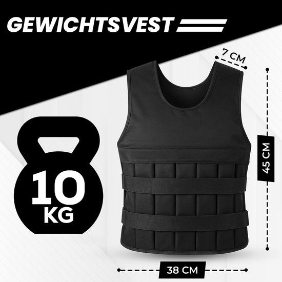 Fitby Adjustable Weight Vest 10KG - Gewichtsweste - Gewichtswesten - Gewichte - Krafttraining & Crossfit - Cardio - Geeignet ab Größe L - Schwarz
