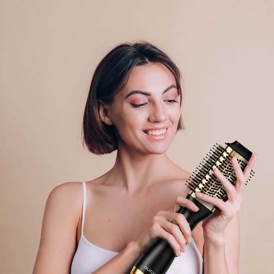 Auronic 4-in-1 Haartrocknerbürste - Airstyler - Kämme - Styles - Locken - Föhnen - 37 mm Lockenbürste - 360 Grad Luftstrom - Schwarz/Gold