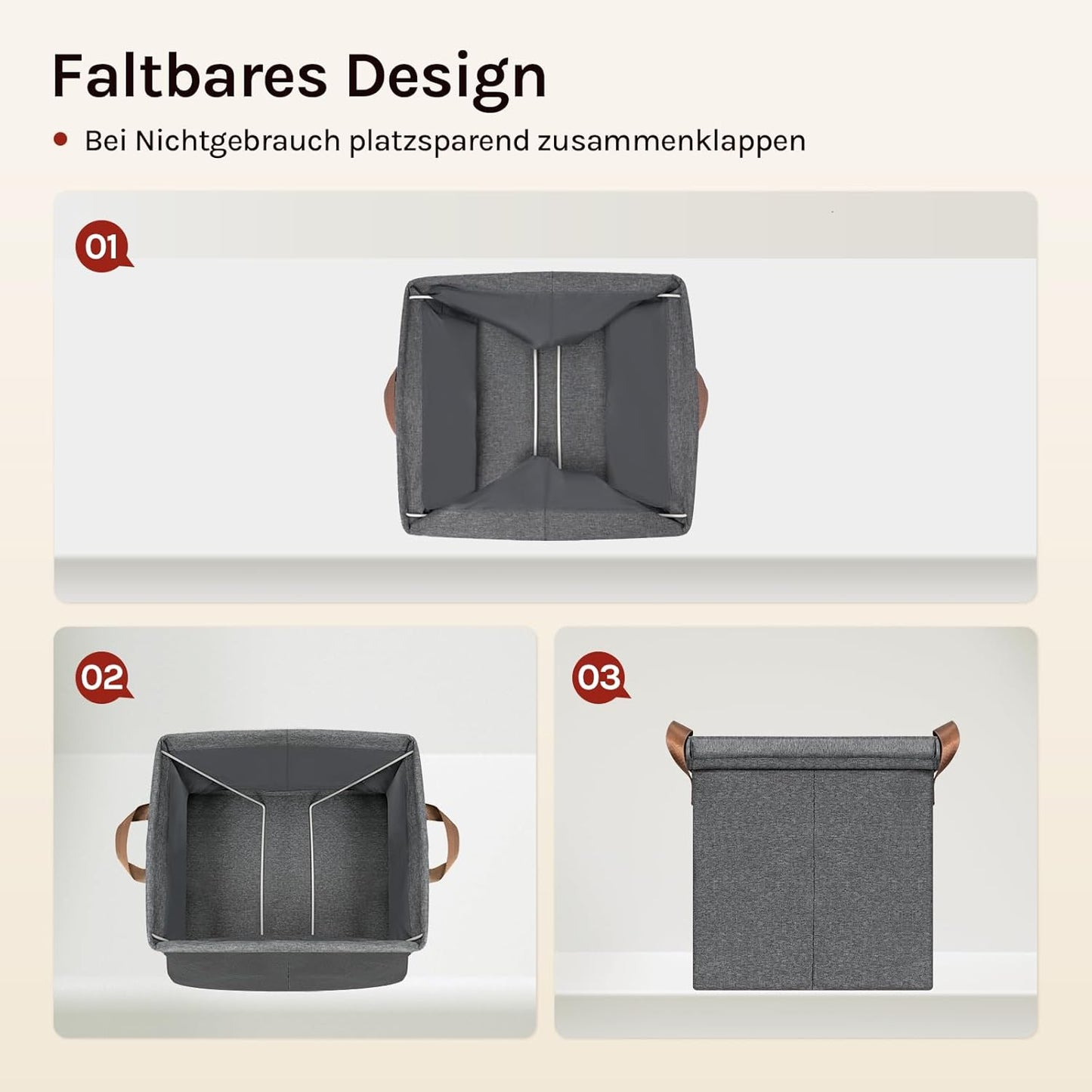 WOLTU Set mit 5 faltbaren Aufbewahrungsboxen – Aufbewahrungswürfel aus Stoff mit Griffen und Metallrahmen – grau, 32 x 32 x 31 cm
