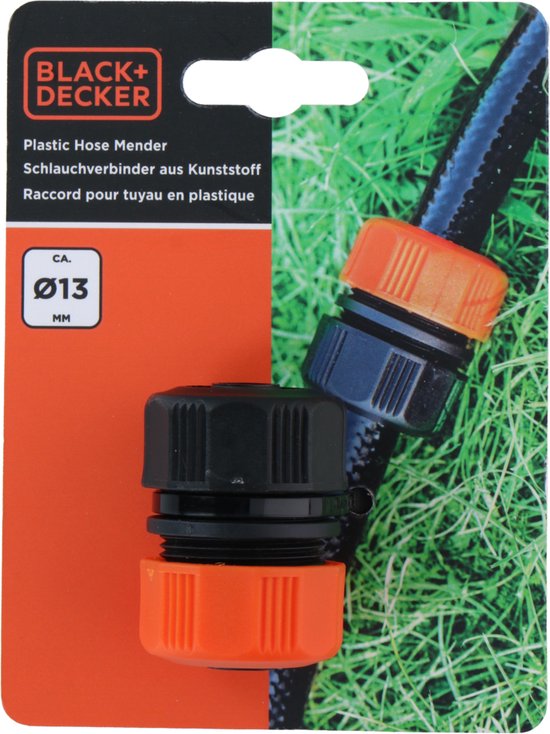 BLACK+DECKER Schlauchverbinder 1/2" - 13 ⌀ MM - Gartenschlauchkupplung - Schwarz/Orange