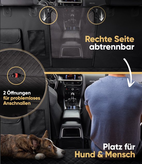 HELDENWERK Autoschondecke - Für Hunde - Rücksitzbank - Wasserdicht und kratzfest - Inklusive Seitenschutz und Sichtfenster - Schwarz
