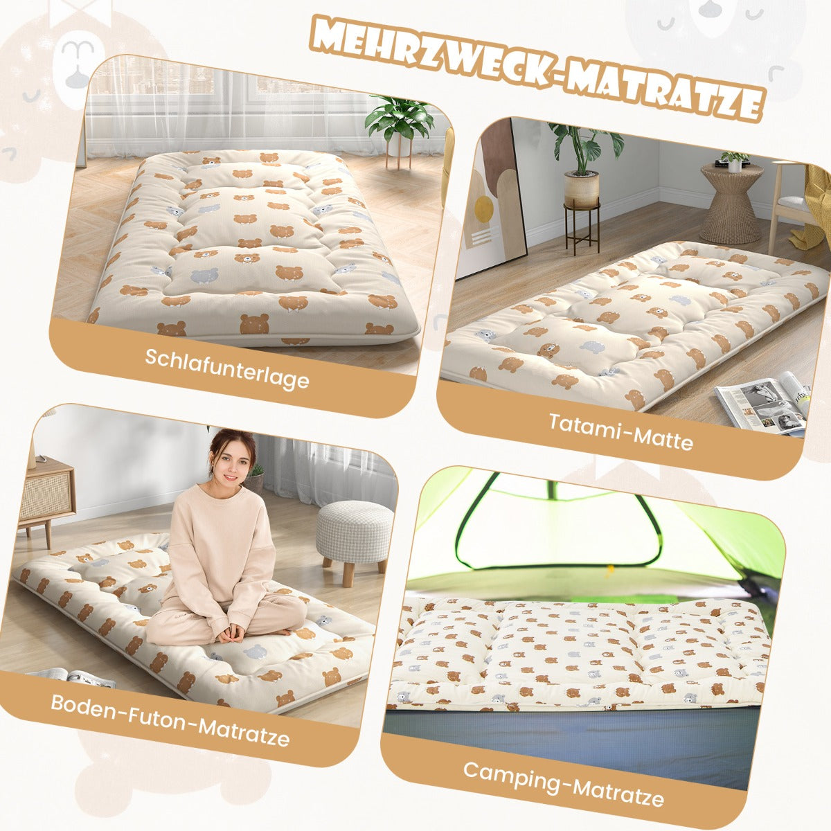 Coast Futonmatratze mit abnehmbarem Bezug und Tragetasche - 90 x 200 cm - Creme