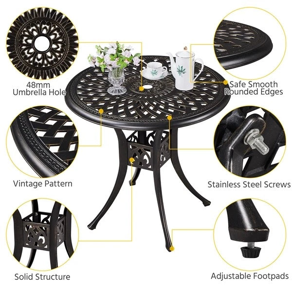 Yaheetech Runder Gartentisch Ø 78 x 75 cm – Bronze – Metall-Balkontisch mit Sonnenschirmloch