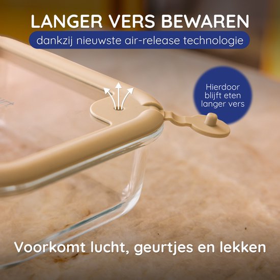 Safecourt Frischhaltebehälter - komplett aus Glas (100% frei von Mikroplastik) - backofen-, gefrierschrank-, mikrowellen- und spülmaschinenfest - 8x 1040ml Set