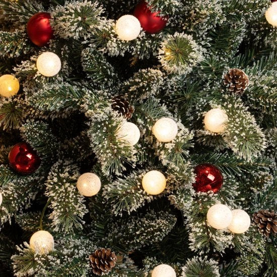 Black Box Trees Kaprun Kunstweihnachtsbaum mit Beleuchtung – Kunstweihnachtsbaum H 90 x Ø 51 cm – im Topf mit Dekoration – Grün, Rot, Frosted