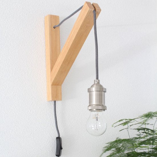 Wandleuchte Mexlite Dion 7787BE, braunes Holz, 30 x 28 cm, mit Ein-/Aus-Schalter, für den Innenbereich, im Skandi-Stil