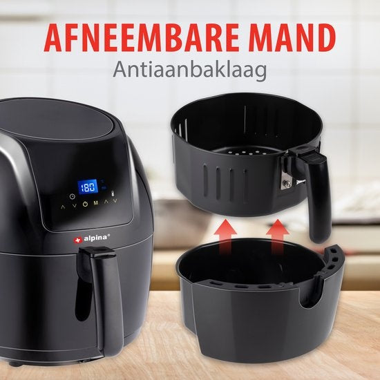 alpina Airfryer - Digitaler Touchscreen - 5 Liter - Heißluftfritteuse - Heißluftofen - Pommes frites, Gemüse, Brot, Muffins - 7-8 Personen