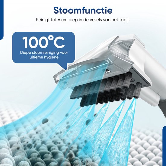 Heevey - Dampfreiniger - mit 100° Grad Dampffunktion - 3 Aufsätze - 1800ml Wassertank - Grau